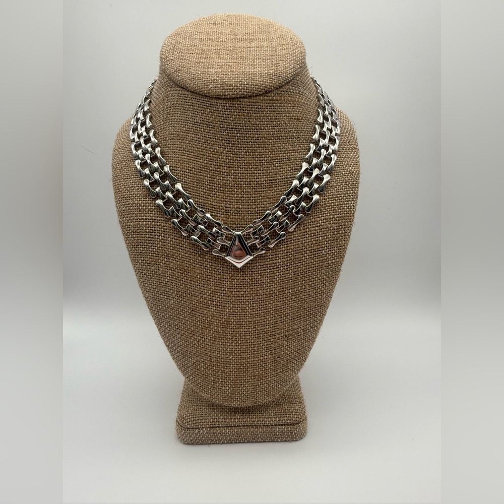 Silver Tone Asymmetrical Modernist Link Choker Necklace! Nani’s Collection.